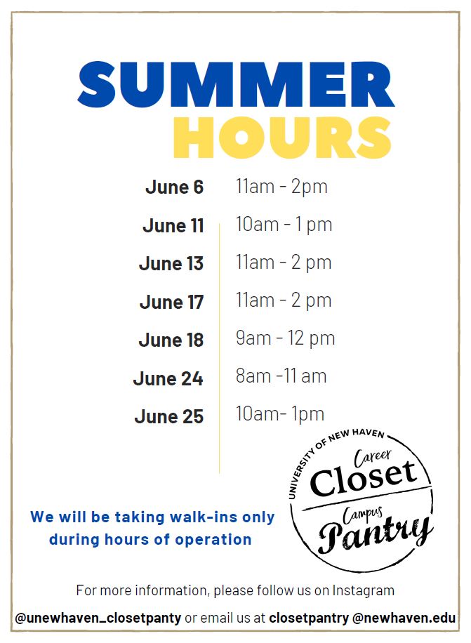 Summer Hours - June 6th from 11 to 2 in the afternoon, June 11th from 10 to 1 in the afternoon, June 13th from 11 to 2 in the afternoon, June 17th from 11 to 2 in the afternoon, June 18th from 9 to 12 in the afternoon, June 24th from 8 to 11 in the morning, and June 25th from 10 to 1 in the afternoon. 