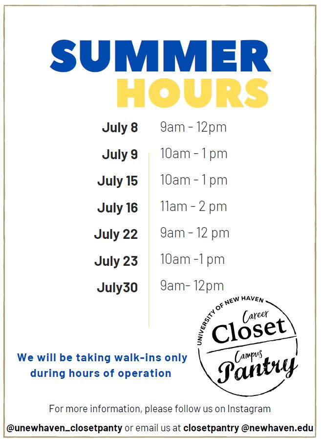 Summer Hours - July 8th from 9 to 12 in the afternoon, July 9th from 10 to 1 in the afternoon, July 15th from 10 to 1 in the afternoon, July 16th from 11 to 2 in the afternoon, July 22nd from 9 to 12 in the afternoon, July 23rd from 10 to 1 in the afternoon, and July 30th from 9 to 12 in the afternoon. 